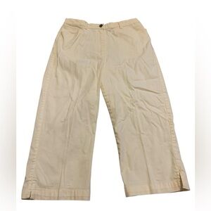 VINTAGE Tabi Petite Wide Leg Crop Chino Pants 10P | Y2K Cream Stretch Trousers